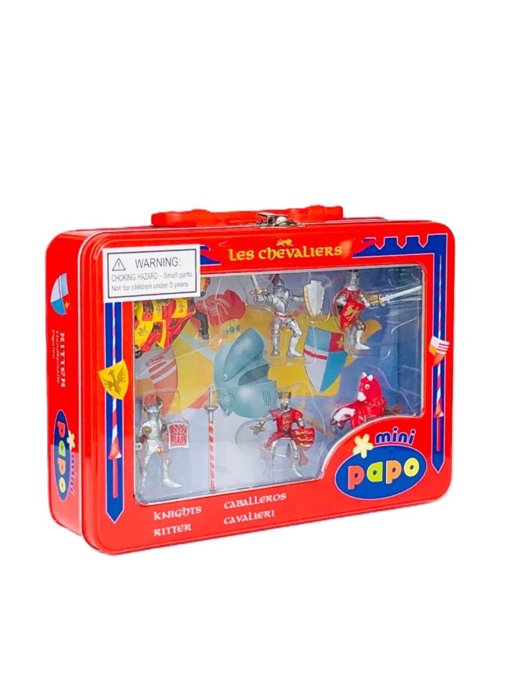 Papo Mini Knights and Horses Hand painted figurine in Tin Case New Sealed Age 3+